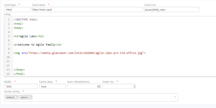 Agile developer lowcode HTML cards